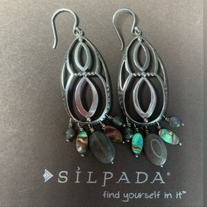 Silpada Sterling Silver INFINITY Feldspar, Abalone Shell Chandelier Earrings